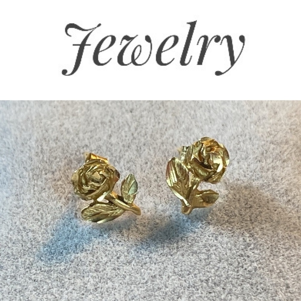 Vintage 14K Gold Delicate Rose Bloom Flower Stud Pierced Earrings - Picture 12 of 15